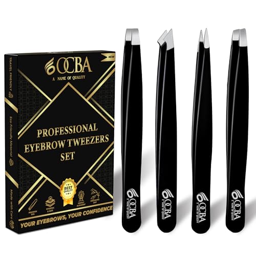 Stainless Steel Tweezers 4 Pack Black Eyebrow Hair Removal