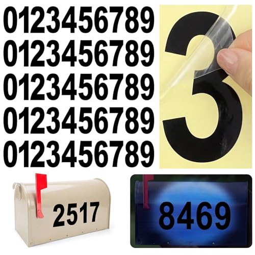 Reflective Vinyl Mailbox Numbers 50 Piece Black 2 Inch Waterproof